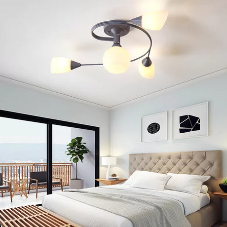 Modern Macaron Twist Semi-Flushmount Ceiling Light For Kitchen Opal Glass And Metal