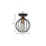 Industrial Semi Flush Ceiling Light With Caged Globe Shade - Black Metal Finish