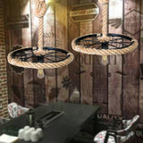 Industrial Metal And Rope Hanging Light Kit - Exposed Bulb Pendant For Bedroom Black Finish