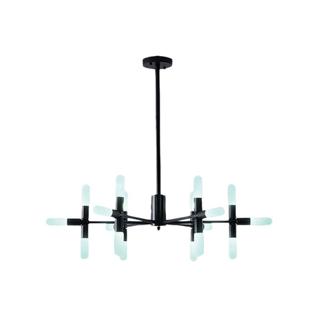 Contemporary Metal Chandelier - 18/36 Light Tubular Hanging Lamp Kit In Black/Gold With Starburst