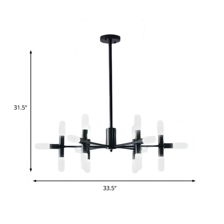 Contemporary Metal Chandelier - 18/36 Light Tubular Hanging Lamp Kit In Black/Gold With Starburst