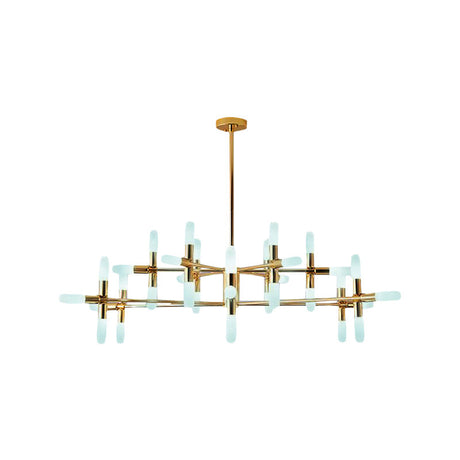 Contemporary Metal Chandelier - 18/36 Light Tubular Hanging Lamp Kit In Black/Gold With Starburst