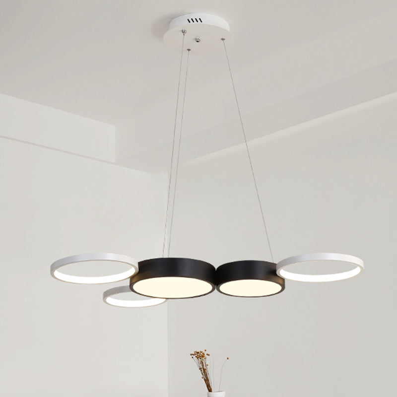 Modern Round Hanging Chandelier - Acrylic Black And White Led Suspension Light For Dining Room In