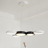 Modern Round Hanging Chandelier - Acrylic Black And White Led Suspension Light For Dining Room In