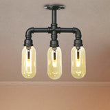 Vintage Amber Glass Ceiling Light With Matte Black Semi Flush Design - 3/4 Oval Shade