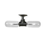 Rustic Matte Black Flush Light With Clear Glass Shade And 2-Lights For Living Room Ceiling