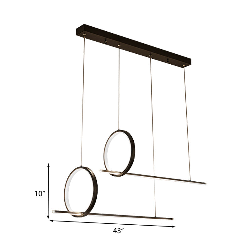 Sleek Acrylic Linear And Ring Ceiling Chandelier In Black With Warm/White Light - 1/2 Hanging