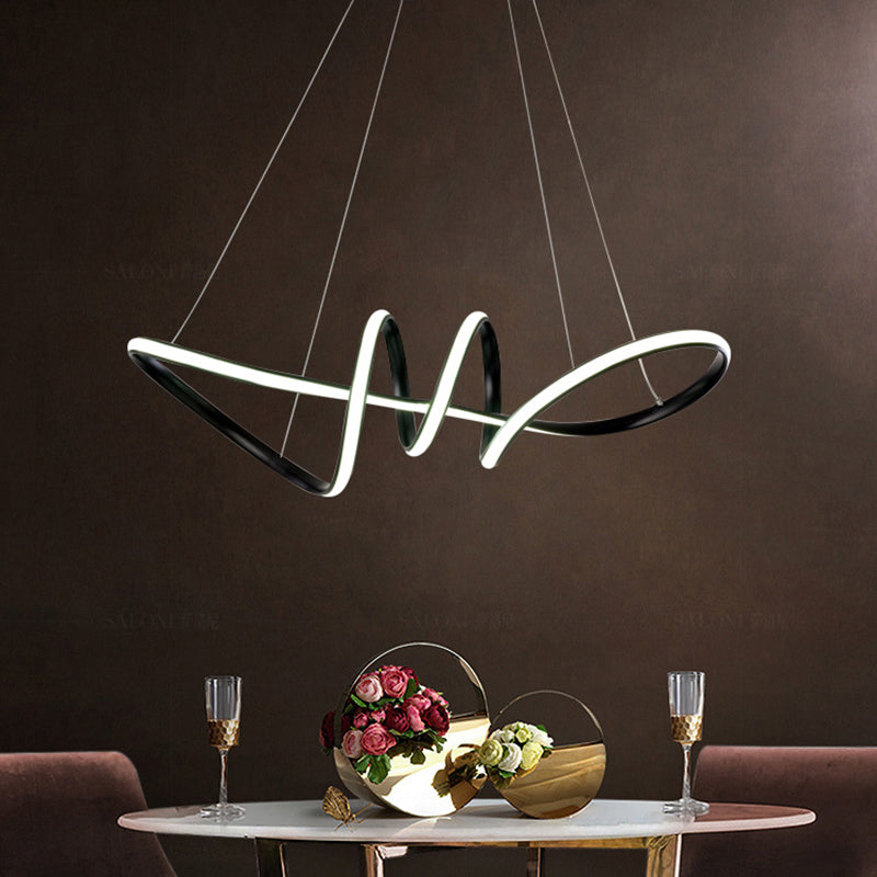 Minimalist Led Spiral Chandelier Light - Black Acrylic Hanging Kit For Dining Room