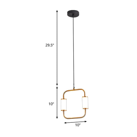 Minimalistic Led Pendant Light With White Glass Cylinder Shade - Brass Triangle/Round/Square Ceiling