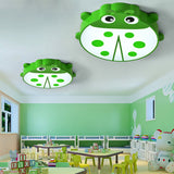 Baby Room Cartoon Ladybug Ceiling Mount Light - Slim Acrylic & Metal Lamp Green / White
