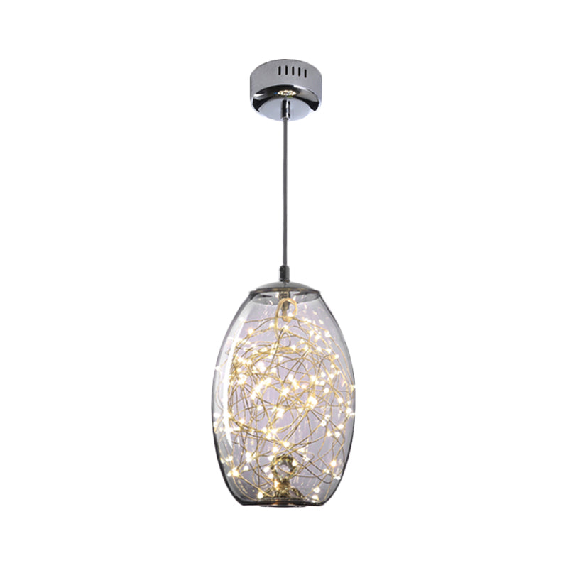 Contemporary Led Pendant Light With Elegant Amber/Smoke Grey Glass Globe/Cylinder/Oval Design For