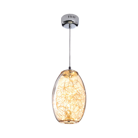 Contemporary Led Pendant Light With Elegant Amber/Smoke Grey Glass Globe/Cylinder/Oval Design For