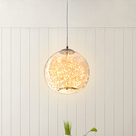 Contemporary Led Pendant Light With Elegant Amber/Smoke Grey Glass Globe/Cylinder/Oval Design For