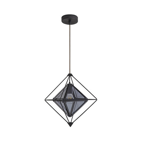 Polygon Ceiling Lamp With Amber/Smoke Glass Shade - Modern Pendant Light Black/Gold Frame