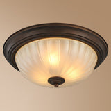 Traditional Dome Shaped Frosted Ribbed Glass Flushmount Ceiling Light - Set Of 3 Bulbs For Bedroom