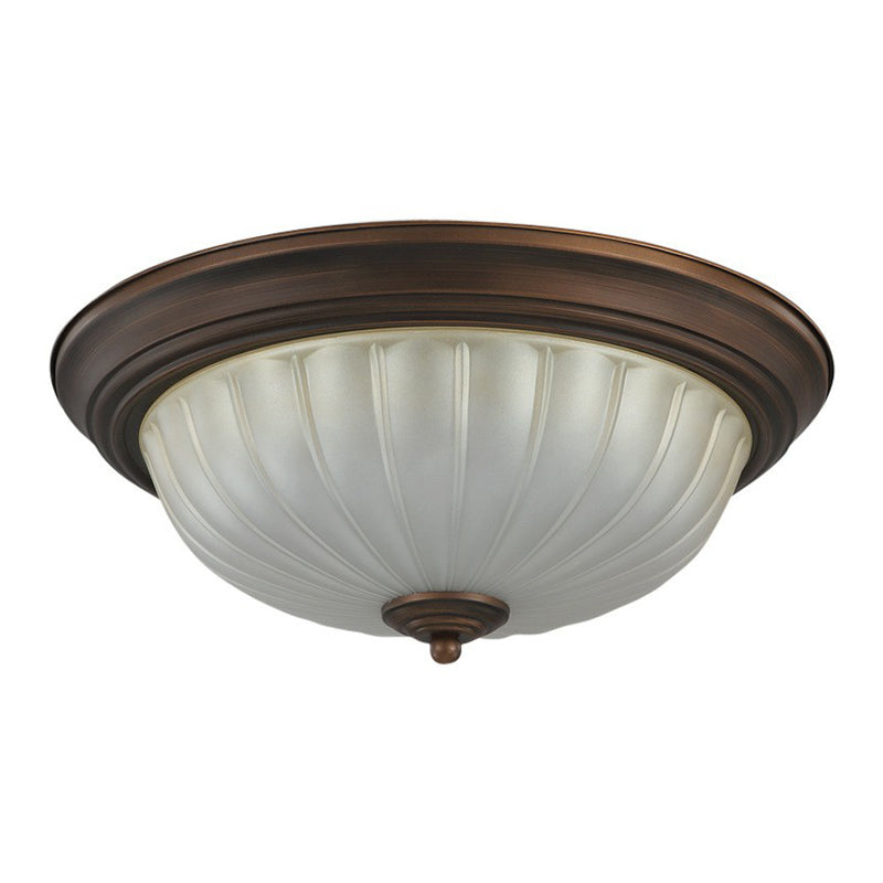Traditional Dome Shaped Frosted Ribbed Glass Flushmount Ceiling Light - Set Of 3 Bulbs For Bedroom
