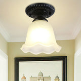 Traditional Black Bell Semi Flush Ceiling Light Fixture With Frosted Glass - 1-Light / A