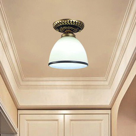 Frosted Glass Semi Flush Mount Vintage Bronze Bell Ceiling Light / B