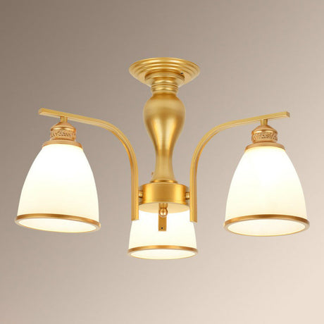 Rustic Semi Flush Glass Chandelier For Living Room 3 / Gold