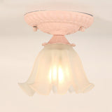 Frost Glass Ruffle Semi Flush Ceiling Light - Single-Bulb Pastoral Bedroom Fixture
