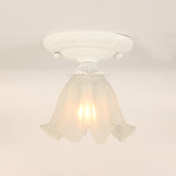 Frost Glass Ruffle Semi Flush Ceiling Light - Single-Bulb Pastoral Bedroom Fixture