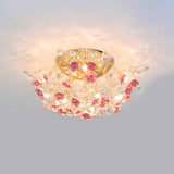 Pastoral Rosebush Ceiling Light: Ceramic Semi Flush Fixture With Crystal Accents 13 / Pink