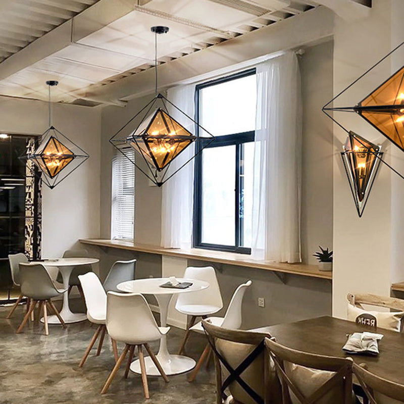 Polygon Ceiling Pendant Light - Amber/Smoke Gray Glass Contemporary Design 1-Light Ideal For Dining