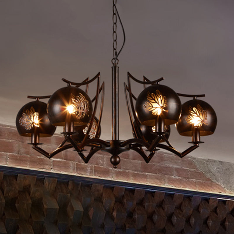 Vintage Bubbled Etched Metal Ceiling Chandelier - 6 Light Rust Hanging Fixture For Dining Room