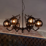 Vintage Bubbled Etched Metal Ceiling Chandelier - 6 Light Rust Hanging Fixture For Dining Room