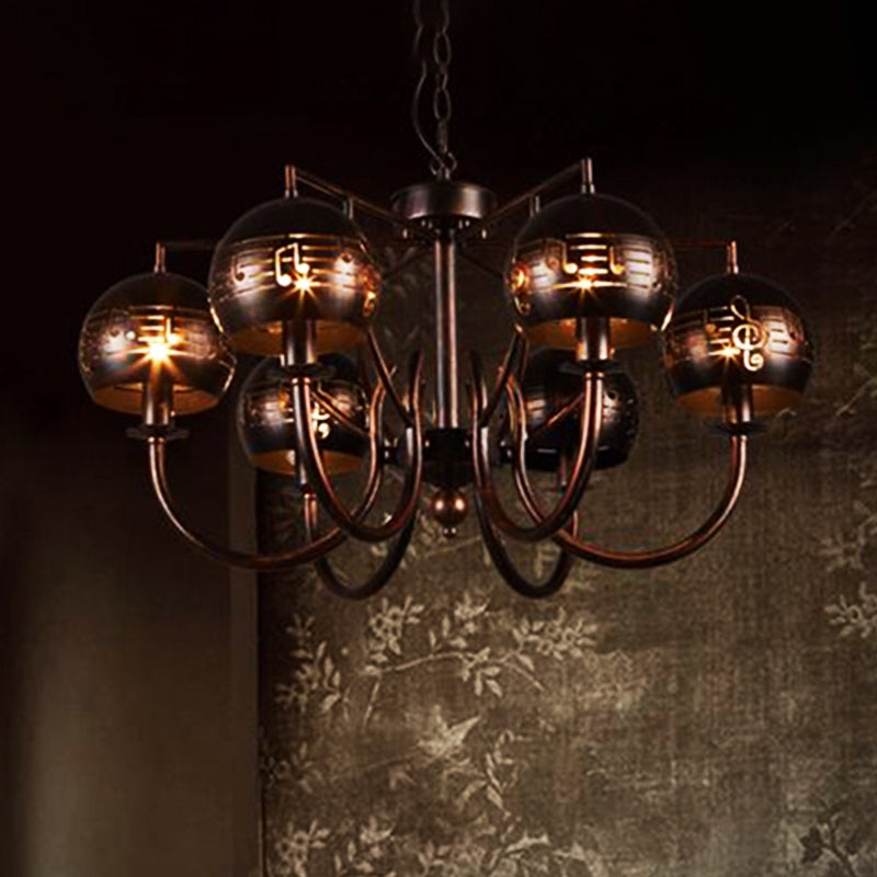 Vintage Bubbled Etched Metal Ceiling Chandelier - 6 Light Rust Hanging Fixture For Dining Room
