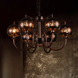 Vintage Bubbled Etched Metal Ceiling Chandelier - 6 Light Rust Hanging Fixture For Dining Room