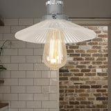 Semi Mount Ribbed Glass Cone Ceiling Light In Black/Brass/Copper - Industrial Style For Living Room