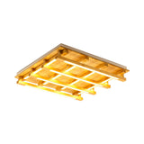 Led Flush Ceiling Light With Square Wood Shade - Modernist Brown Finish For Living Room (1/4/9