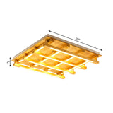 Led Flush Ceiling Light With Square Wood Shade - Modernist Brown Finish For Living Room (1/4/9