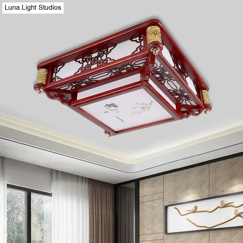 21.5’/39’ Led Rectangle Flush Mount Traditional Dark Red Wood Light Fixture For Living Room