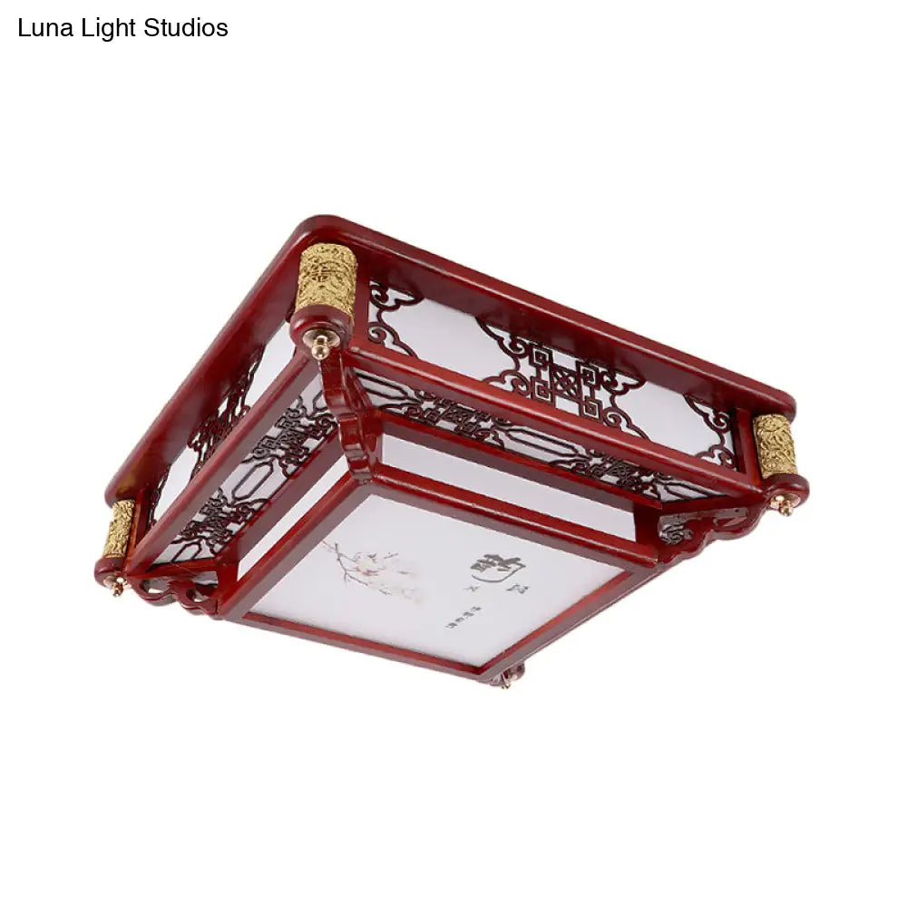 21.5’/39’ Led Rectangle Flush Mount Traditional Dark Red Wood Light Fixture For Living Room