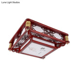 21.5’/39’ Led Rectangle Flush Mount Traditional Dark Red Wood Light Fixture For Living Room