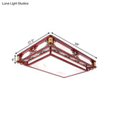 21.5’/39’ Led Rectangle Flush Mount Traditional Dark Red Wood Light Fixture For Living Room