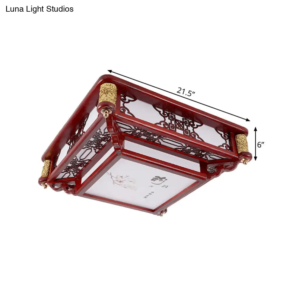 21.5’/39’ Led Rectangle Flush Mount Traditional Dark Red Wood Light Fixture For Living Room