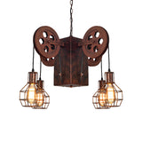 Industrial Metal Rust Pendant Lamp - Caged Globe 4/6-Light Chandelier With Gear Fixture