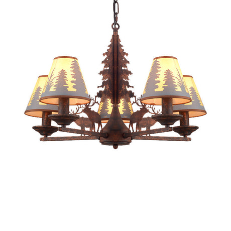 Industrial Cone Metal And Fabric Chandelier - Rust Finish 3/5/8 Light Pendant Lighting For Dining