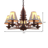Industrial Cone Metal And Fabric Chandelier - Rust Finish 3/5/8 Light Pendant Lighting For Dining