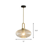 Modernist Clear Ribbed Glass Pendant Hanging Lamp Fixture - 1 Light Gold 6/8/12 Wide For Kitchen