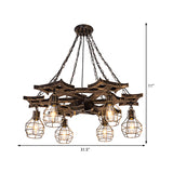 Vintage Bronze Metal Globe Chandelier With 6 Bulbs - Stylish Hanging Ceiling Fixture Cage