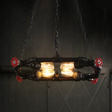 Industrial Clear Glass And Metal Hanging Chandelier With Valve - 4-Light Ceiling Light In Black