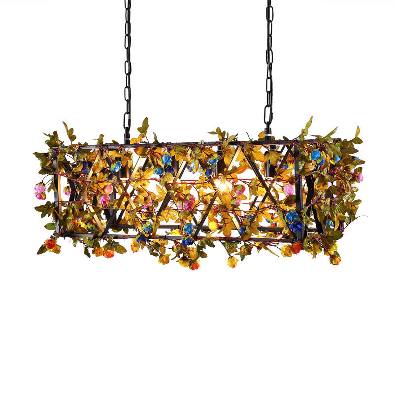 Industrial Metal Chandelier - 4-Light Rectangle Pendant Lighting For Dining Room In Black With