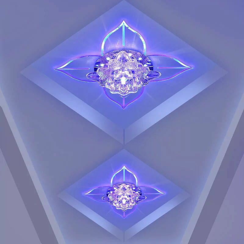 Modern Floral Crystal Led Flush Mount Ceiling Light For Corridors - Clear Finish