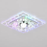Modern Square Flush Led Ceiling Light Fixture With Clear Crystal - Ideal For Hallways