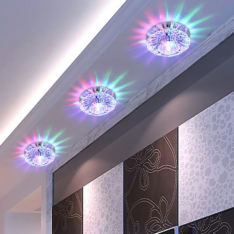 Modern Crystal Clear Flower Shade Led Flush Mount Ceiling Light For Corridor - Stylish & Efficient /