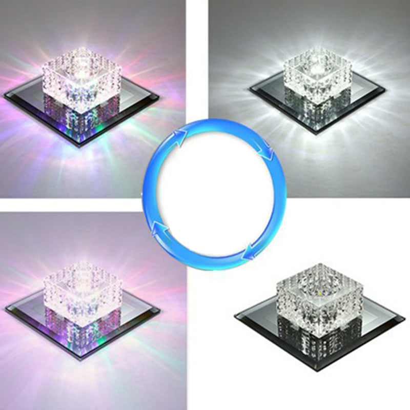 Black Crystal Square Led Flush Mount Ceiling Light For Foyer / 5.5 Rgb And White Color